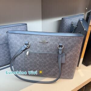 NWT COACH Station Tote Bag In Maxi Signature Canvas Silver/Chambray CCD69